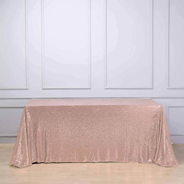 Rose Gold Seamless Premium Sequin Rectangle Tablecloth 90"x132" for 6 Foot Table With Floor-Length Drop