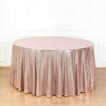 Rose Gold Seamless Premium Sequin Round Tablecloth, Sparkly Tablecloth 132"