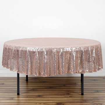 Rose Gold Seamless Premium Sequin Round Tablecloth 90"