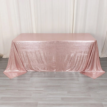 Rose Gold Shimmer Sequin Dots Polyester Tablecloth, Wrinkle Free Sparkle Glitter Tablecover 90"x132" for 6 Foot Table With Floor-Length Drop