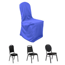 Royal Blue Polyester Banquet Chair Cover, Reusable Stain Resistant Slip On Chair Cover