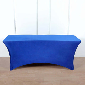 Royal Blue Stretch Spandex Rectangle Tablecloth 8ft Wrinkle Free Fitted Table Cover for 96"x30" Tables