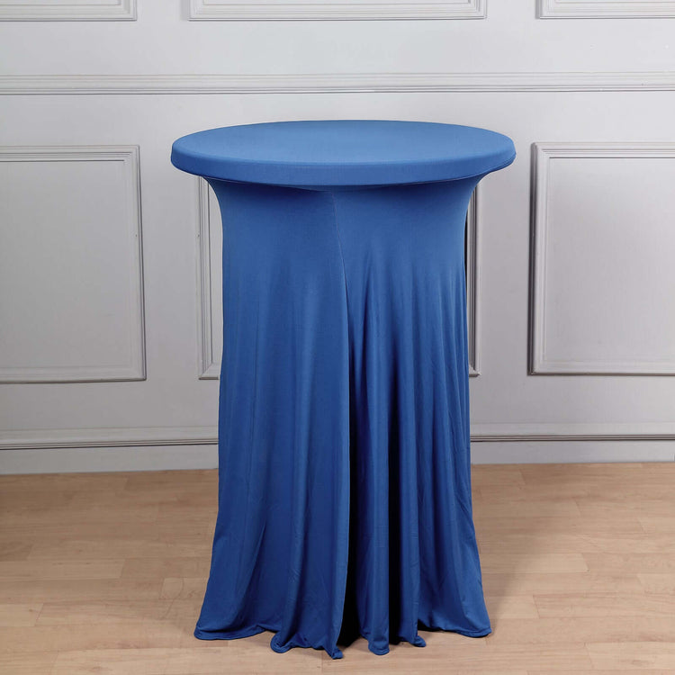 Royal Blue Spandex Cocktail Table Cover With Wavy Drapes