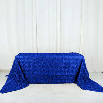 Royal Blue Seamless Grandiose Rosette 3D Satin Rectangle Tablecloth 90"x156"