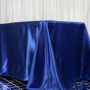 Royal Blue Seamless Satin Rectangular Tablecloth 90"x156" for 8 Foot Table With Floor-Length Drop