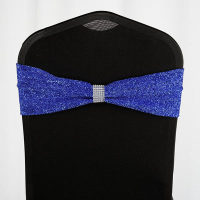 5 Pack Metallic Shimmer Tinsel Spandex Chair Sashes Royal Blue - Glittery Finish Stretch Chair Bands
