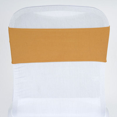 5 Pack Stretch Spandex Chair Sashes 5"x12" Gold - Two Ply Heavy Duty Fitted Chair Bands