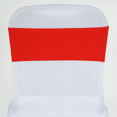 5 Pack Stretch Spandex Chair Sashes 5"x12" Red - Two Ply Heavy Duty Fitted Chair Bands