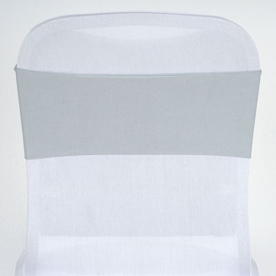 5 Pack Stretch Spandex Chair Sashes 5"x12" Silver - Two Ply Heavy Duty Fitted Chair Bands