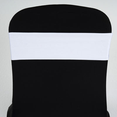 5 Pack Stretch Spandex Chair Sashes 5"x12" White - Two Ply Heavy Duty Fitted Chair Bands
