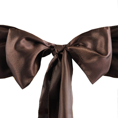 5 Pack Satin Chair Sashes 6"x106" Chocolate - Reusable Chair Bows with Smooth Finish