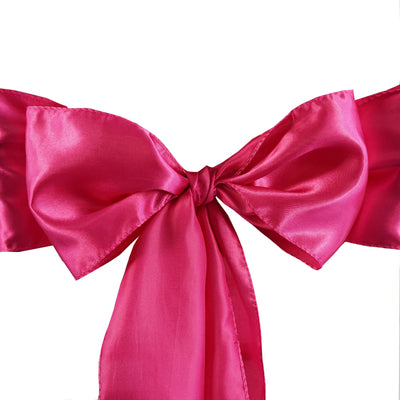 5 Pack Satin Chair Sashes 6"x106" Fuchsia - Reusable Chair Bows with Smooth Finish