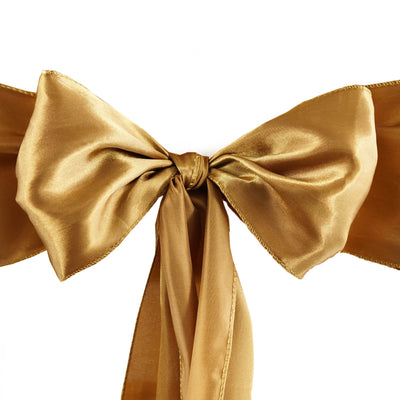 5 Pack Satin Chair Sashes 6"x106" Gold - Reusable Chair Bows with Smooth Luxurious Finish for Weddings & Banquets