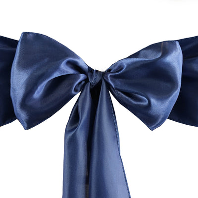 5 Pack Satin Chair Sashes 6"x106" Navy Blue - Reusable Chair Bows with Smooth Finish