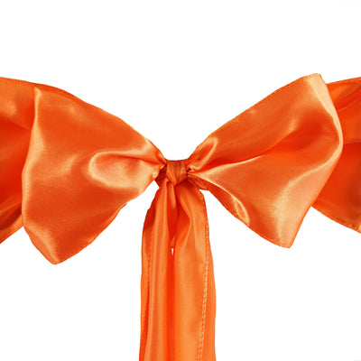 5 Pack Satin Chair Sashes 6"x106" Orange - Reusable Chair Bows with Smooth Finish
