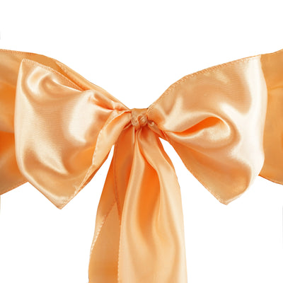 5 Pack Satin Chair Sashes 6"x106" Peach - Reusable Chair Bows with Smooth Finish