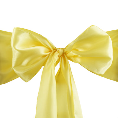 5 Pack Satin Chair Sashes 6"x106" Yellow - Reusable Chair Bows with Smooth Finish