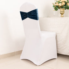 5 Pack Navy Blue Premium Crushed Velvet Ruffle Chair Sashes, Decorative Wedding Chair Bands