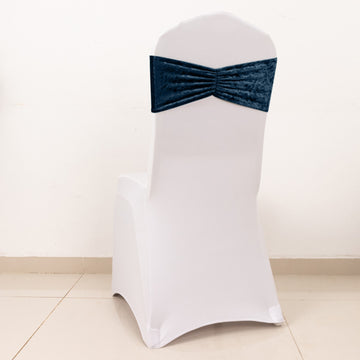 <h3 style="margin-left:0px;"><strong>Navy Blue Premium Crushed Velvet Ruffle Chair Sashes</strong>