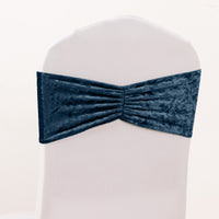 5 Pack Navy Blue Premium Crushed Velvet Ruffle Chair Sashes, Decorative Wedding Chair Bands