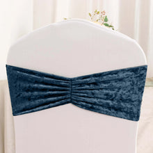 5 Pack Navy Blue Premium Crushed Velvet Ruffle Chair Sashes, Decorative Wedding Chair Bands