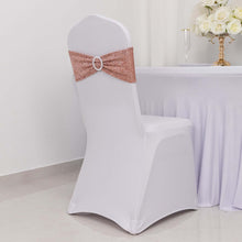 5 Pack Rose Gold Shimmer Tinsel Spandex Chair Sashes With Round Silver Rhinestone Chair Buckles