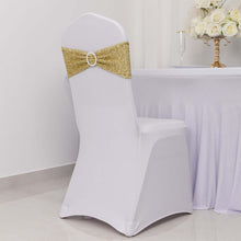 5 Pack Champagne Shimmer Tinsel Spandex Chair Sashes With Round Silver Rhinestone Chair Buckles