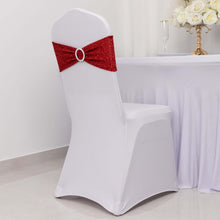 5 Pack Red Shimmer Tinsel Spandex Chair Sashes With Round Silver Rhinestone Chair Buckles - 5"x12"