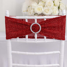 5 Pack Red Shimmer Tinsel Spandex Chair Sashes With Round Silver Rhinestone Chair Buckles - 5"x12"