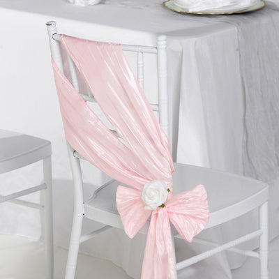 5 Pack Taffeta Chair Sashes 6"x106" Blush Accordion Crinkle - Sophisticated Decorative Design