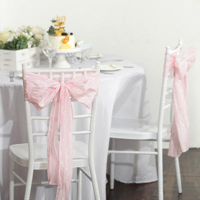 5 Pack Taffeta Chair Sashes 6"x106" Blush Accordion Crinkle - Sophisticated Decorative Design