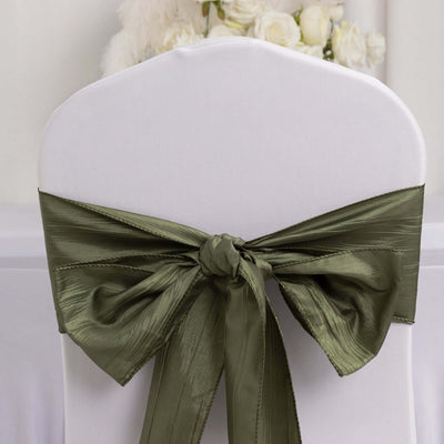 5 Pack Taffeta Chair Sashes 6"x106" Dusty Sage Green Accordion Crinkle - Sophisticated Decorative Design
