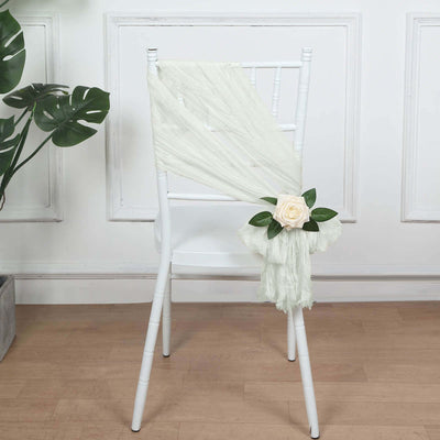 5 Pack Cheesecloth Gauze Chair Sashes 16"x88" Ivory - Refined Boho Decorative Accent for Events