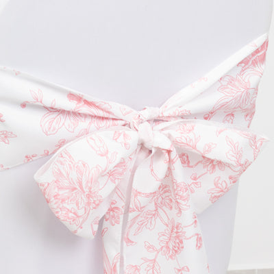 Polyester Chair Sashes 6"x108" White/Pink French Toile Floral Design - Durable & Reusable Chair Bows