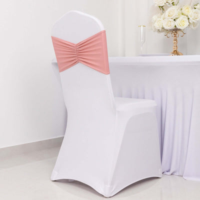 5 Pack Spandex Chair Sashes 8"x13" Dusty Rose Ruffled Style - Wide Wrinkle-Free Stretch Chair Bands