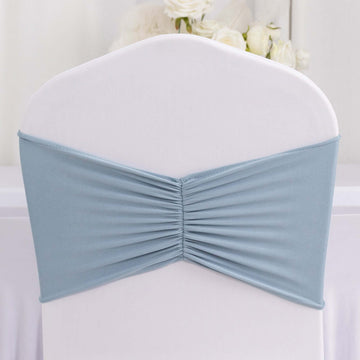 <span style="background-color:transparent;color:#000000;">Unmatched Elegance With Dusty Blue Ruffled Spandex Chair Sash Bands</span>