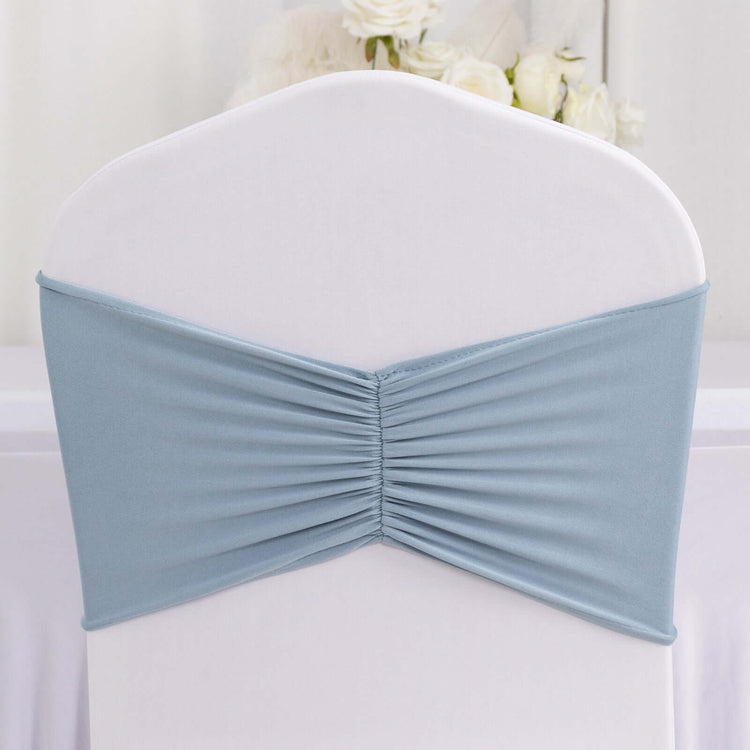 5 Pack Dusty Blue Wide Ruffled Spandex Chair Sash Band