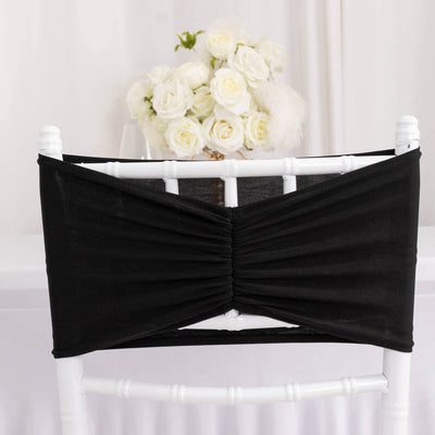 5 Pack Spandex Chair Sashes 8"x13" Black Ruffled Style - Wide Wrinkle-Free Stretch Chair Bands