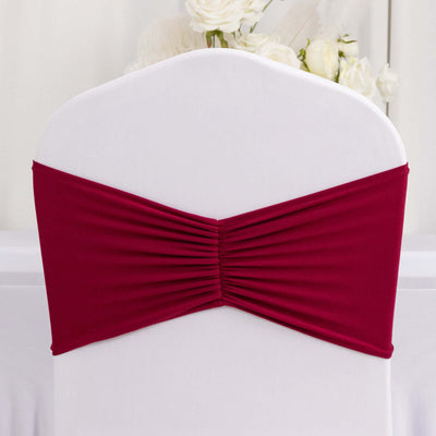 5 Pack Spandex Chair Sashes 8"x13" Burgundy Ruffled Style - Wide Wrinkle-Free Stretch Chair Bands