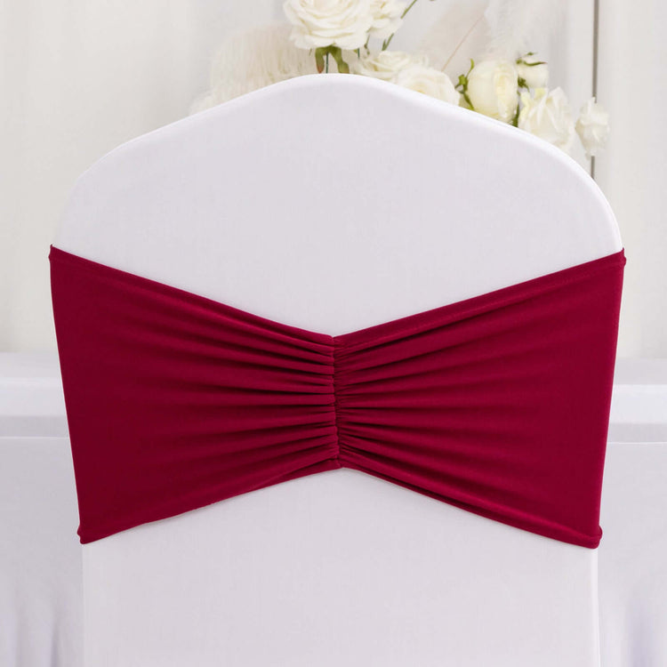 5 Pack Burgundy Wide Ruffled Spandex Chair Sash Band