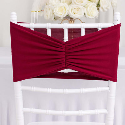 5 Pack Spandex Chair Sashes 8"x13" Burgundy Ruffled Style - Wide Wrinkle-Free Stretch Chair Bands