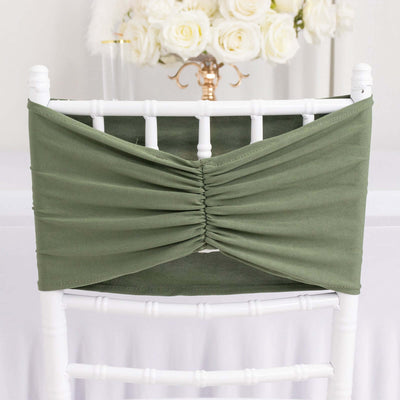 5 Pack Spandex Chair Sashes 8"x13" Dusty Sage Green Ruffled Style - Wide Wrinkle-Free Stretch Chair Bands