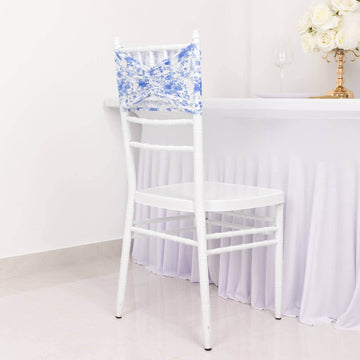 <h3 style="margin-left:0px;"><strong>High-Quality White Blue Floral Print Fitted Chair Sash Bands</strong>