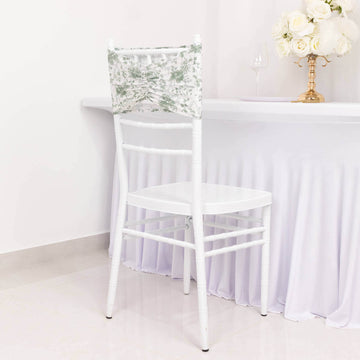 <h3 style="margin-left:0px;"><strong>Wide</strong> <strong>High-Quality Dusty Sage Green French Toile Pattern Ruffled Spandex Chair Sashes</strong>