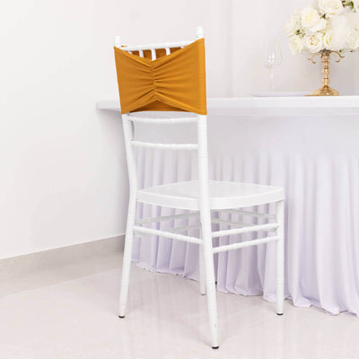 5 Pack Spandex Chair Sashes 8"x13" Gold Ruffled Style - Wide Wrinkle-Free Stretch Chair Bands for Professional-Looking Setups
