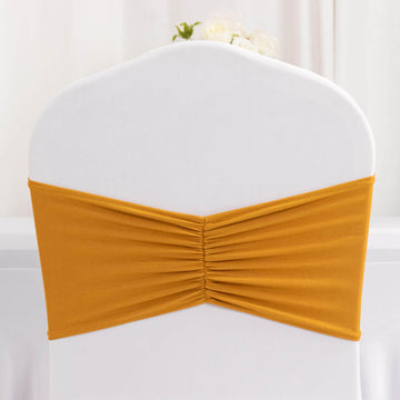 <h3 style="margin-left:0px;"><strong>Luxurious Gold Ruffle Pleated Spandex Chair Sash Bands</strong>