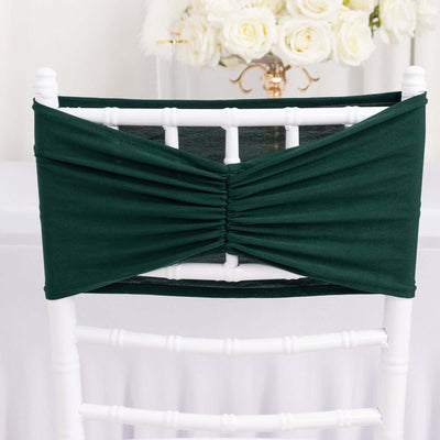 5 Pack Spandex Chair Sashes 8"x13" Hunter Emerald Green Ruffled Style - Wide Wrinkle-Free Stretch Chair Bands