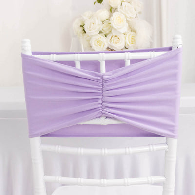 5 Pack Spandex Chair Sashes 8"x13" Lavender Lilac Ruffled Style - Wide Wrinkle-Free Stretch Chair Bands