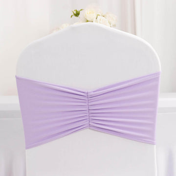 5 Pack Lavender Lilac Wide Ruffled Spandex Chair Sash Band - 8"x13"