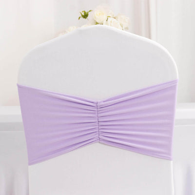 5 Pack Spandex Chair Sashes 8"x13" Lavender Lilac Ruffled Style - Wide Wrinkle-Free Stretch Chair Bands